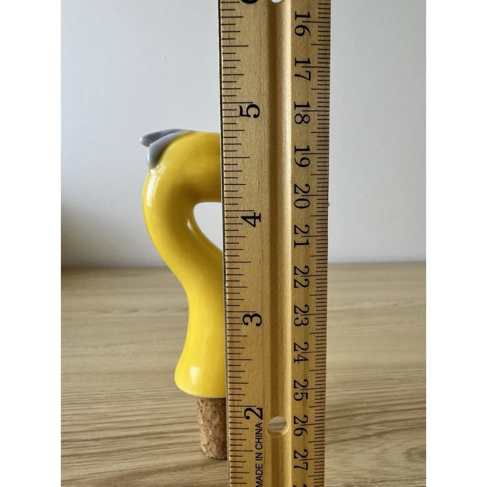 Yellow Ceramic Heron Crane Bird Wine Bottle Stopper Cork Long Beak Whimsical